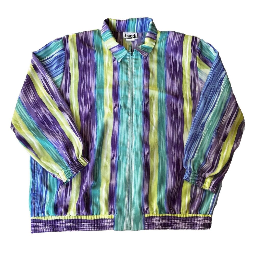 TEDDI Jack Sz M Full Zip Colorful Lightweight Watercolor Vintage 90s Casual Fun - Picture 1 of 8